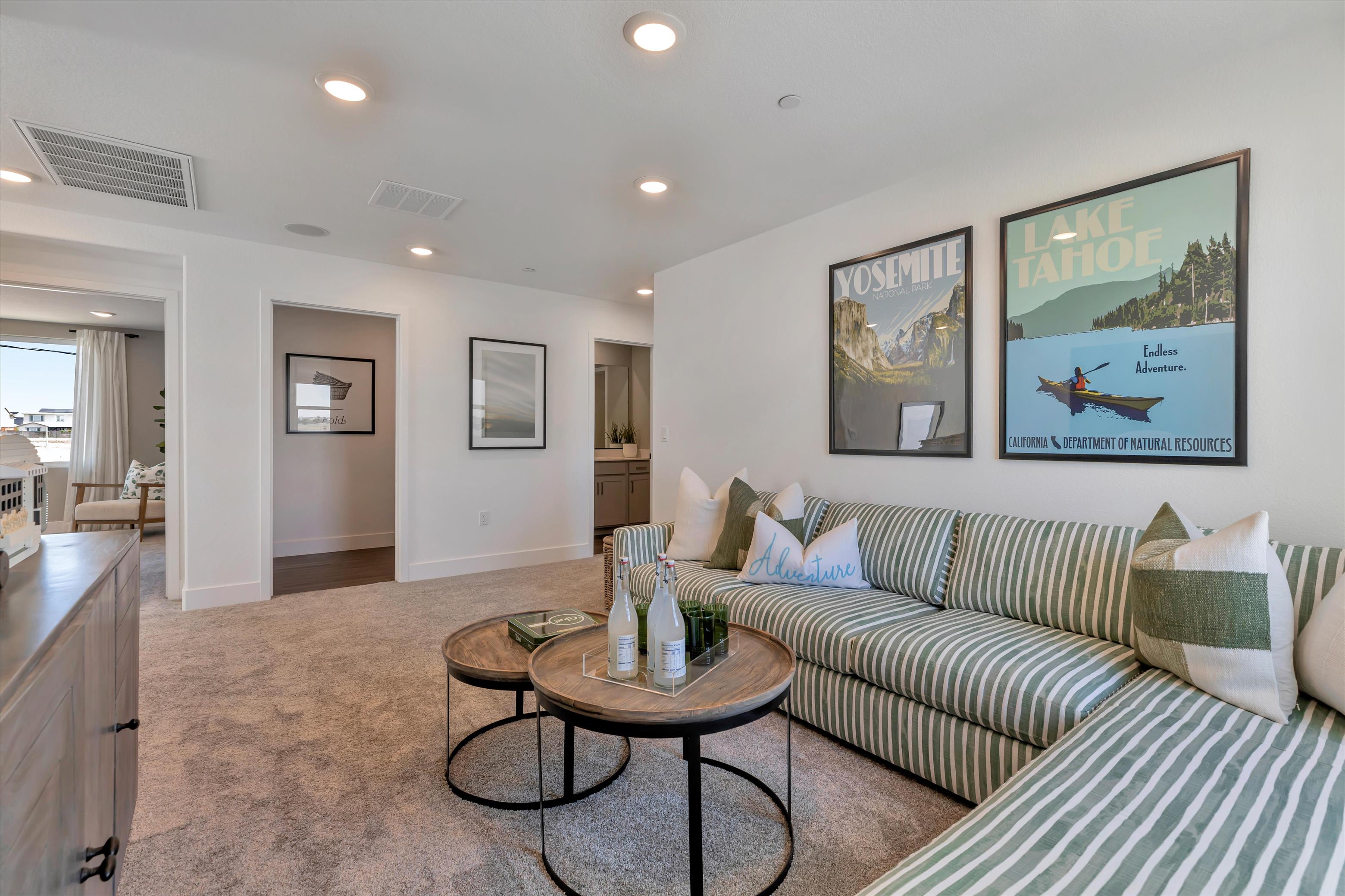 A living room with a couch and a coffee table.