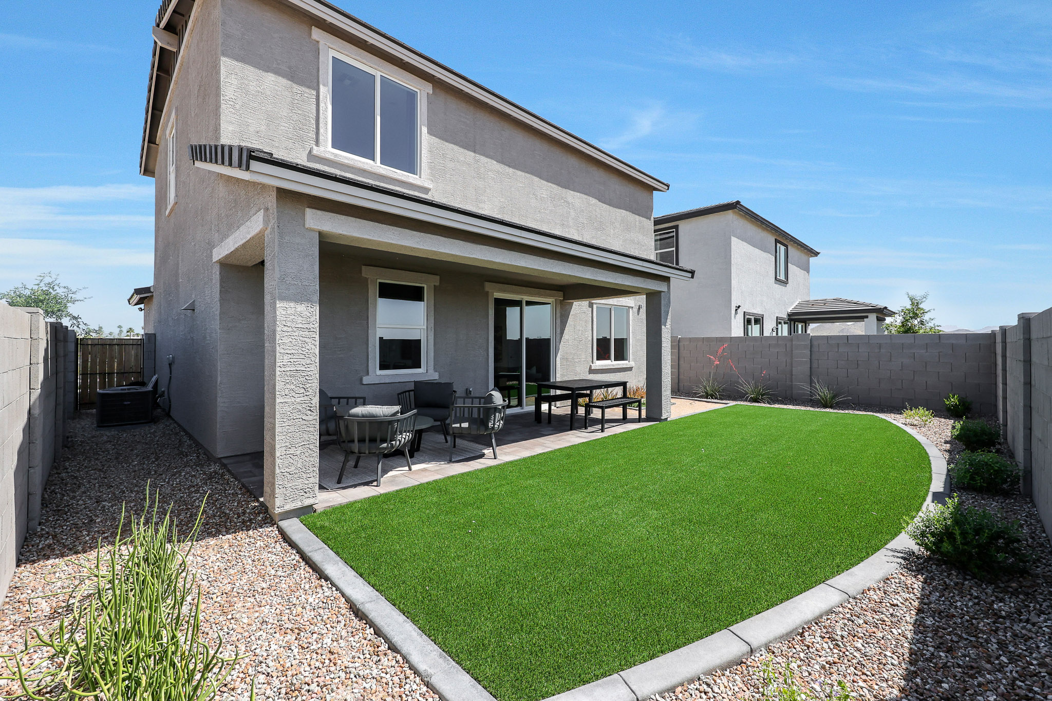 A house with a pool.