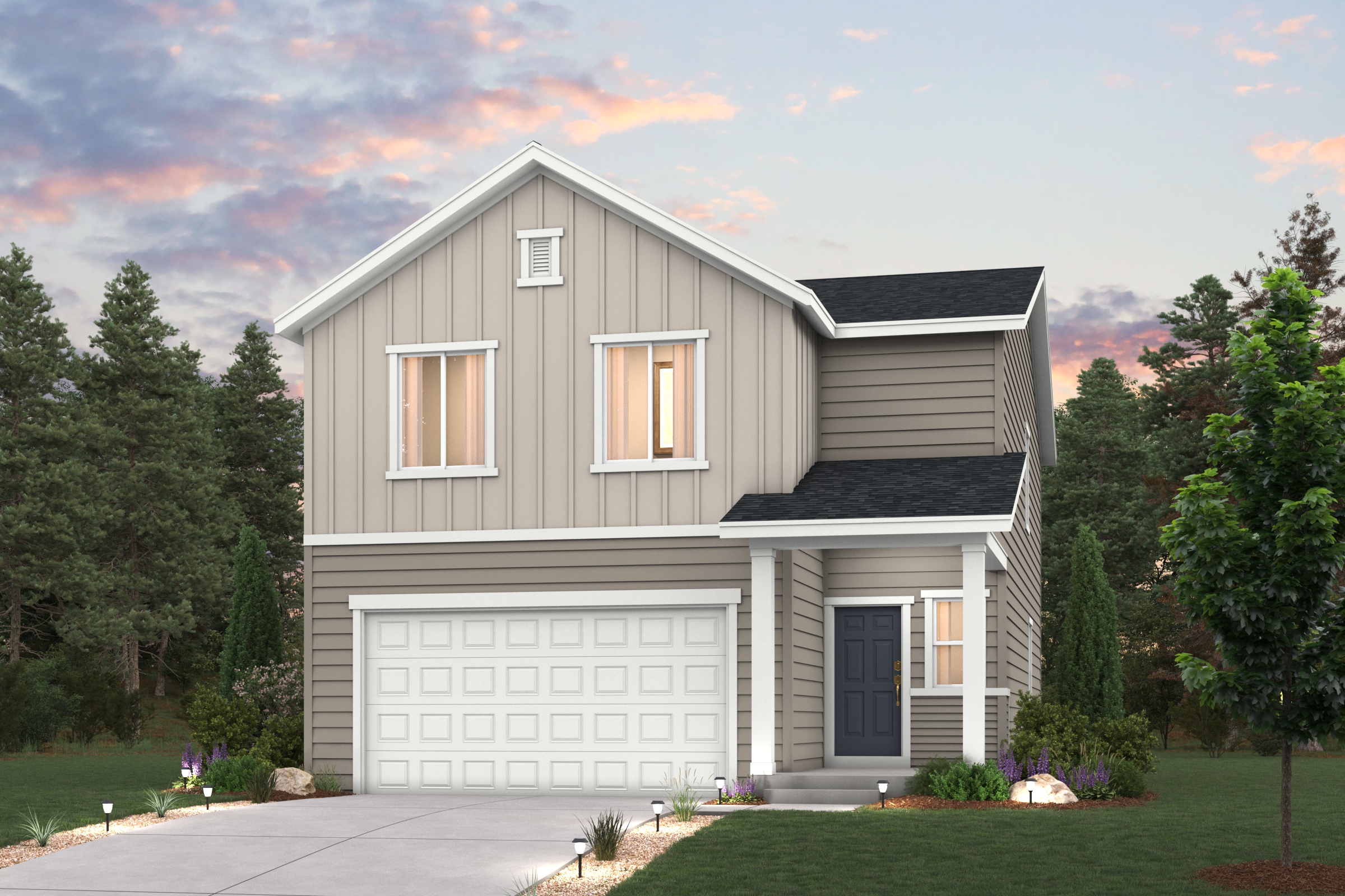 Ponderosa floorplan exterior home rendered image with landscaping Elevation A 