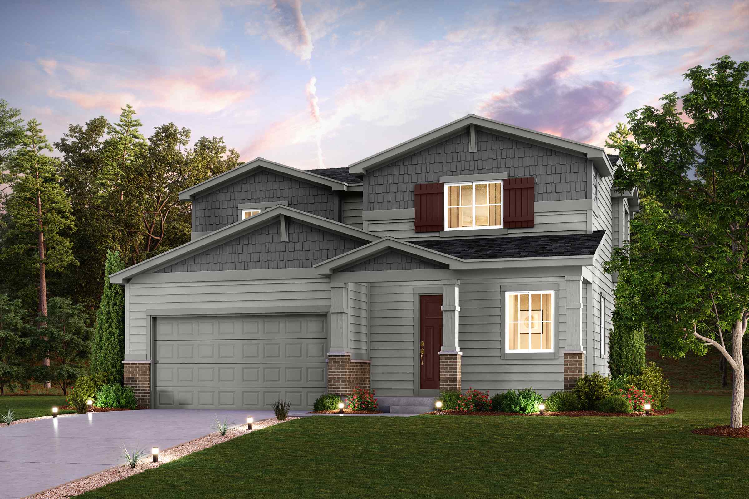 A house with a lawn and trees.