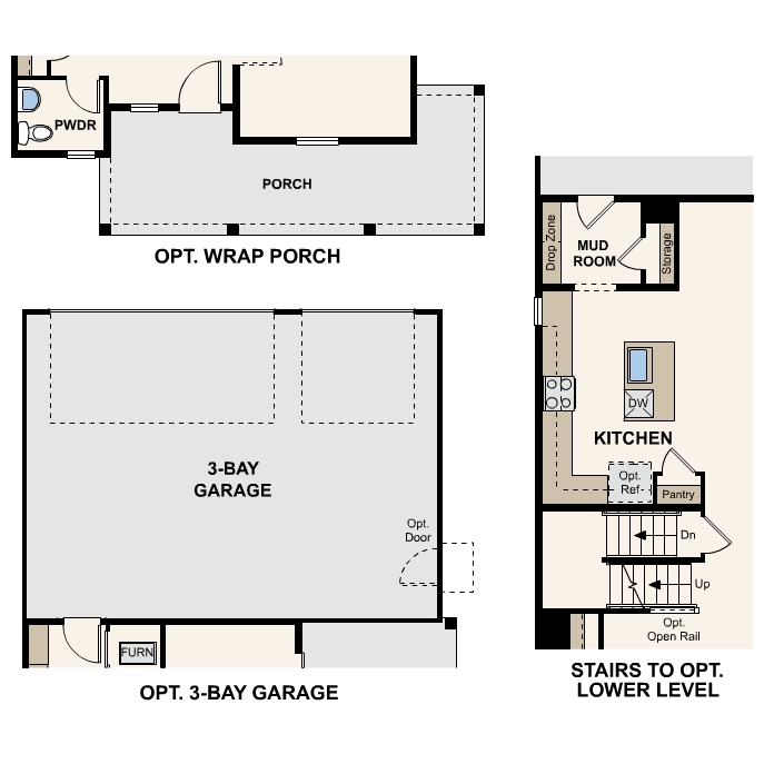 Diagram, engineering drawing. Langston Floorplan, Main Level Options