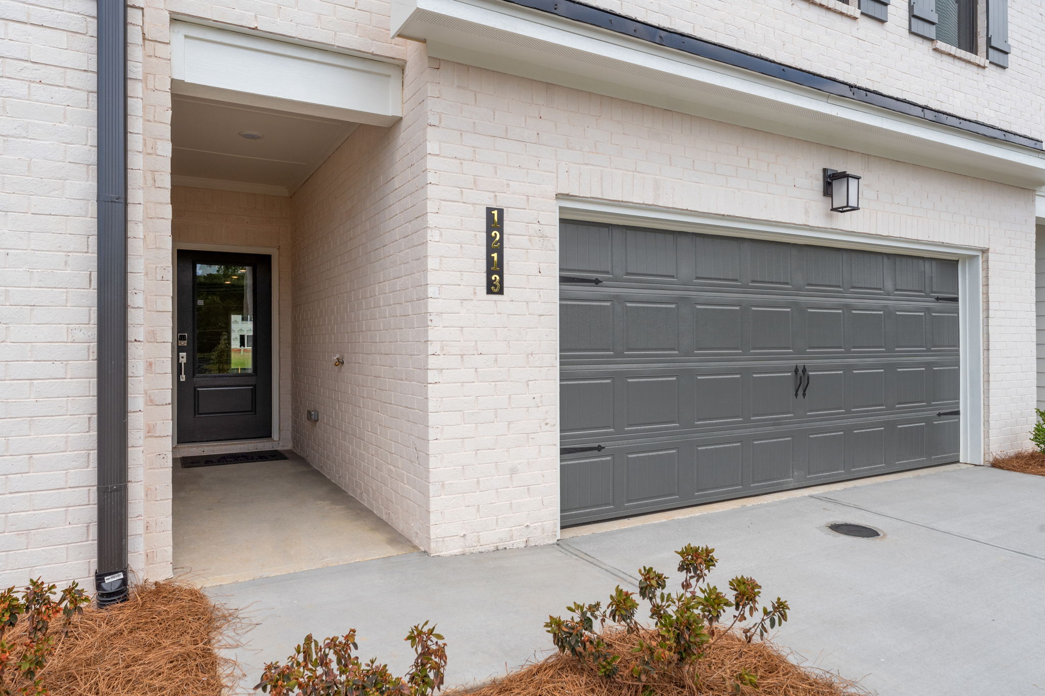 A garage door on a building.