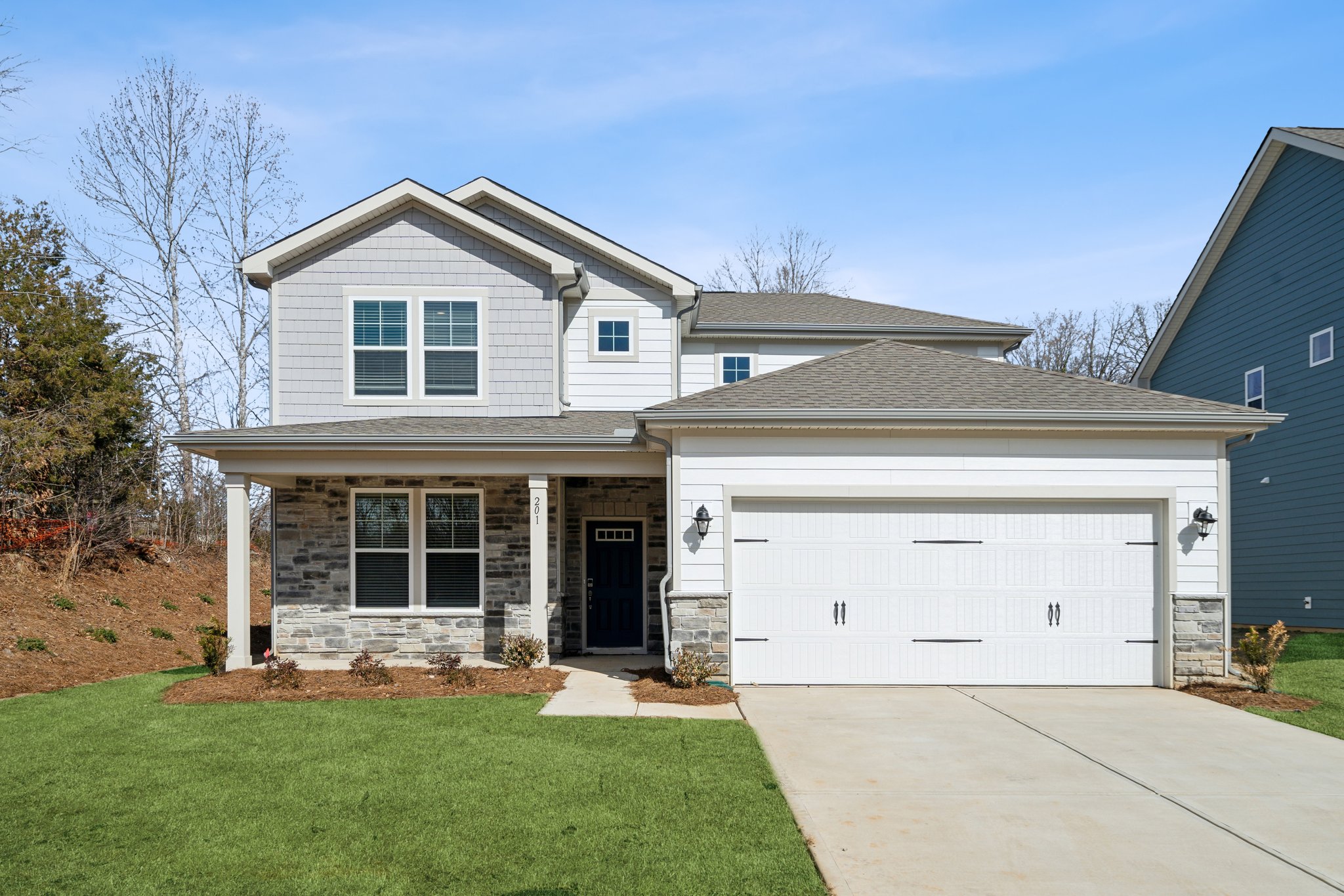 A house with a garage.