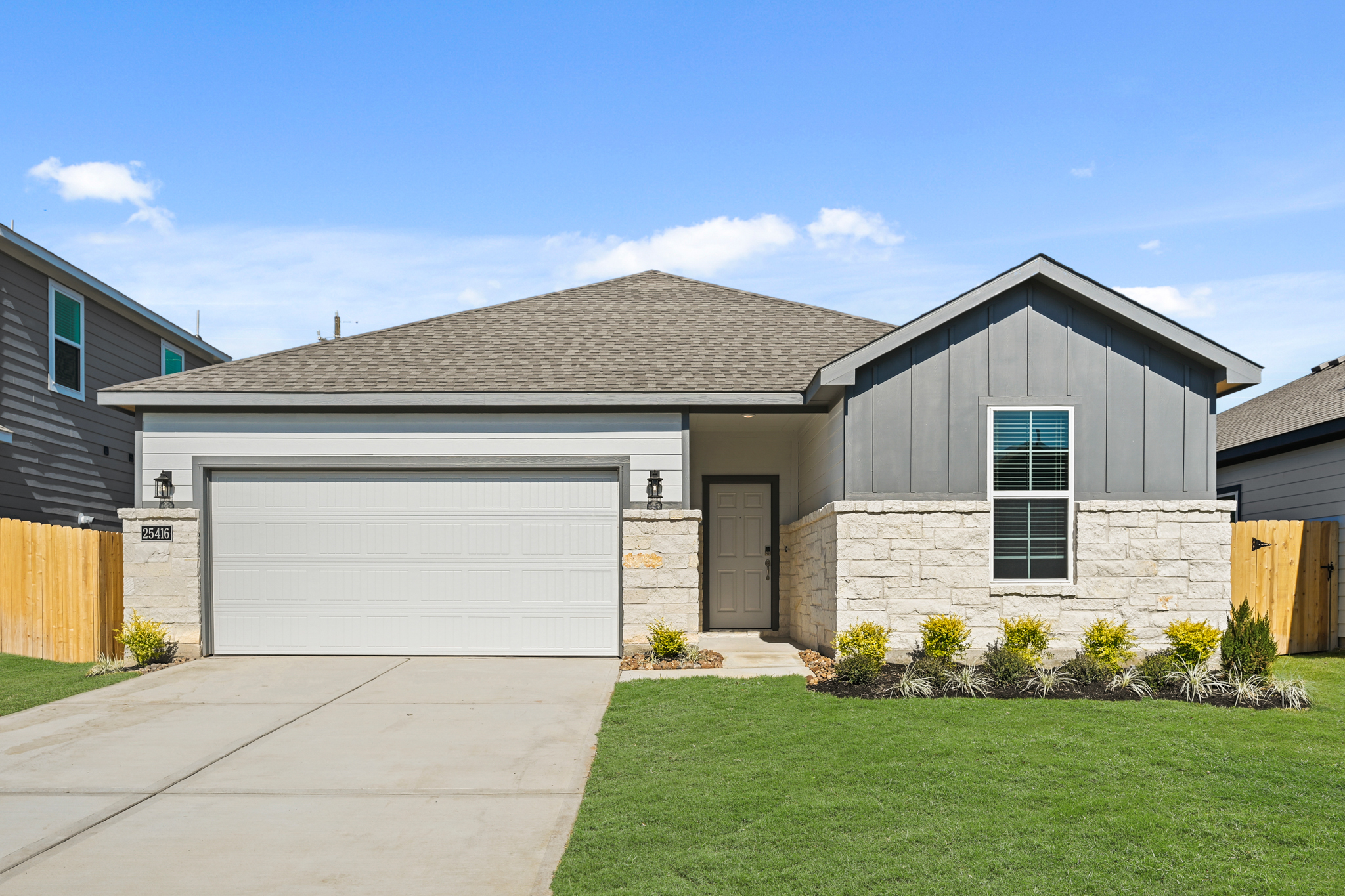 A house with a garage.
