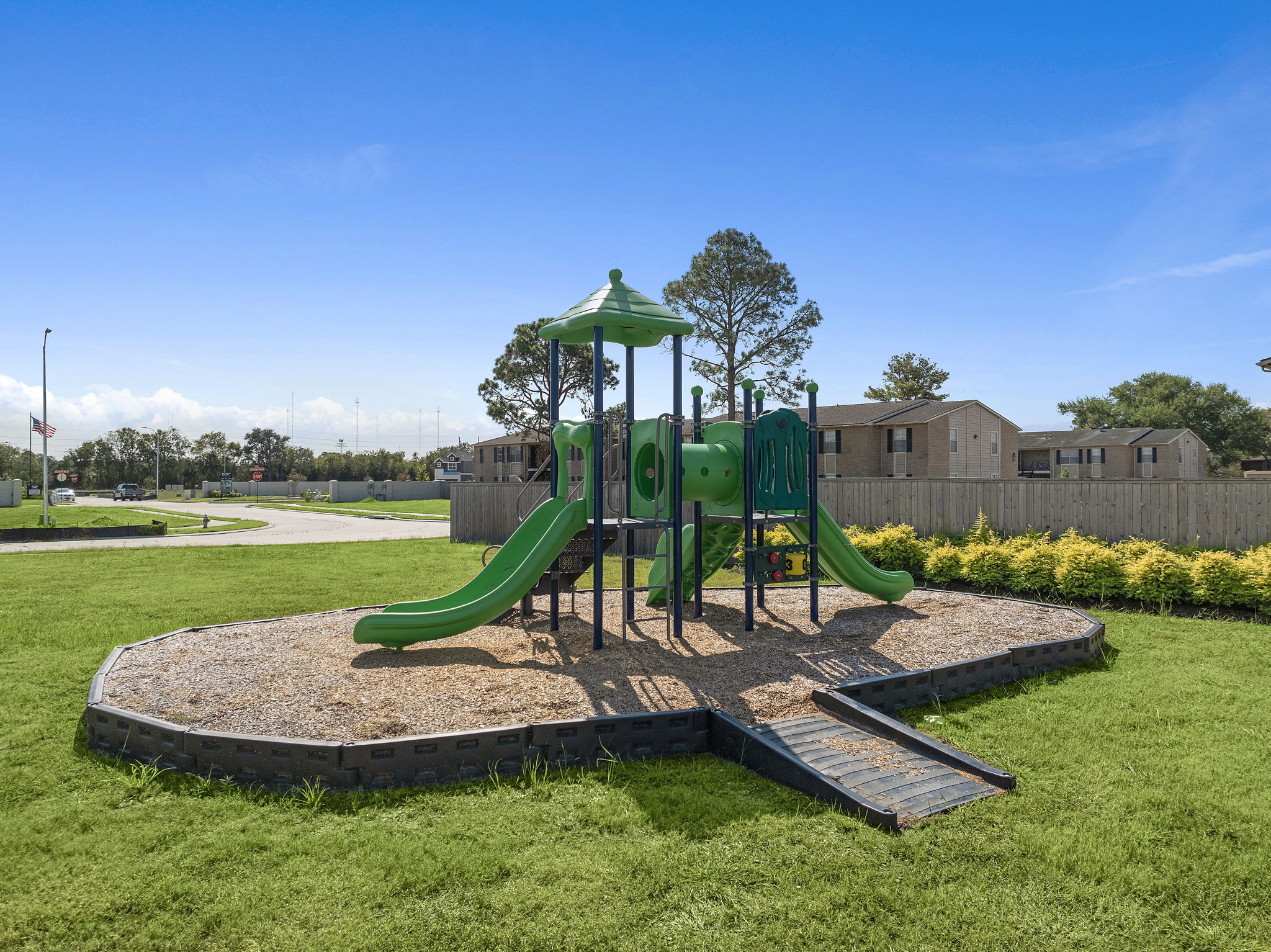 A playground with a slide.