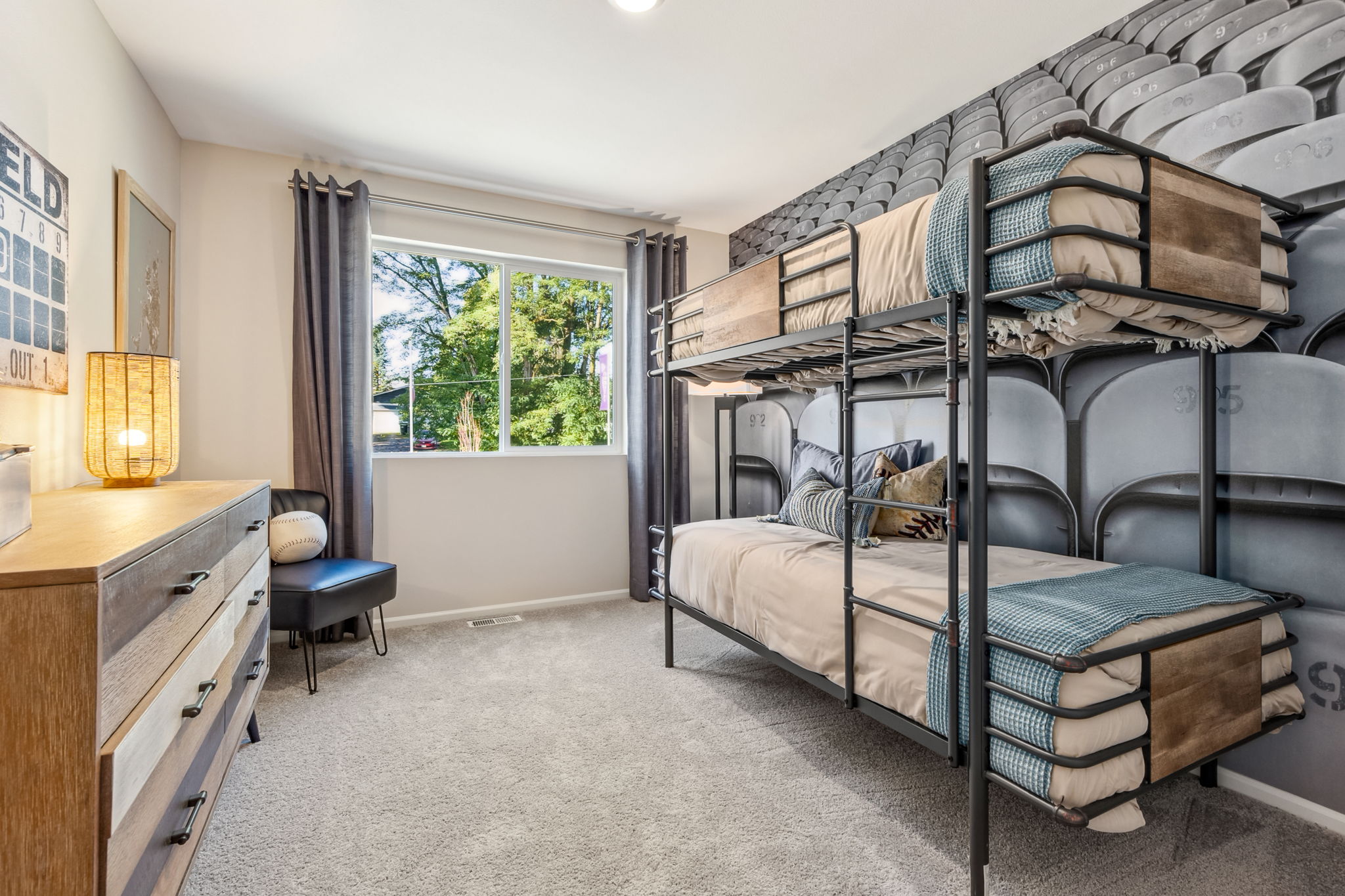 A bedroom with bunk beds.