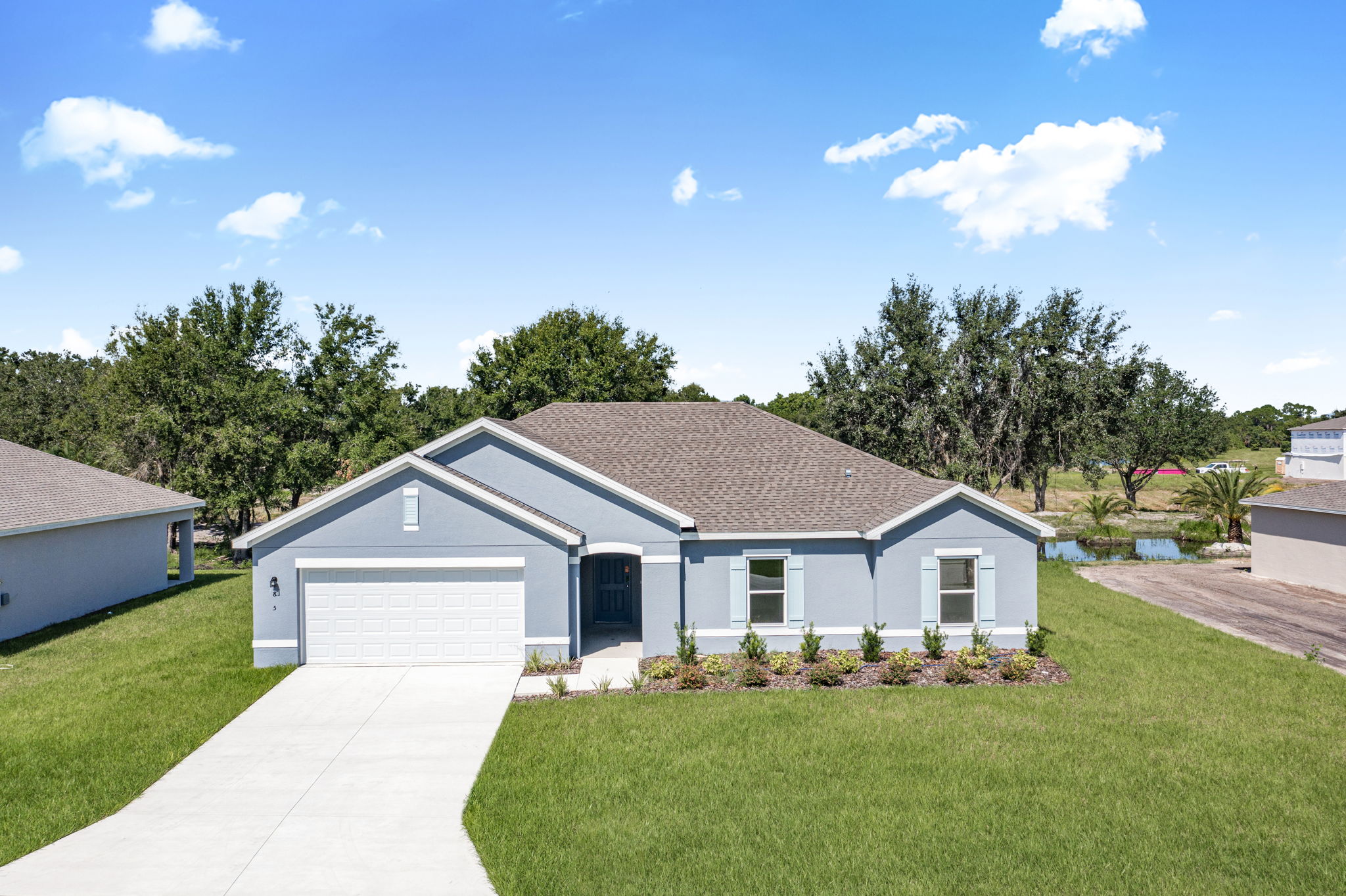 A house with a garage.