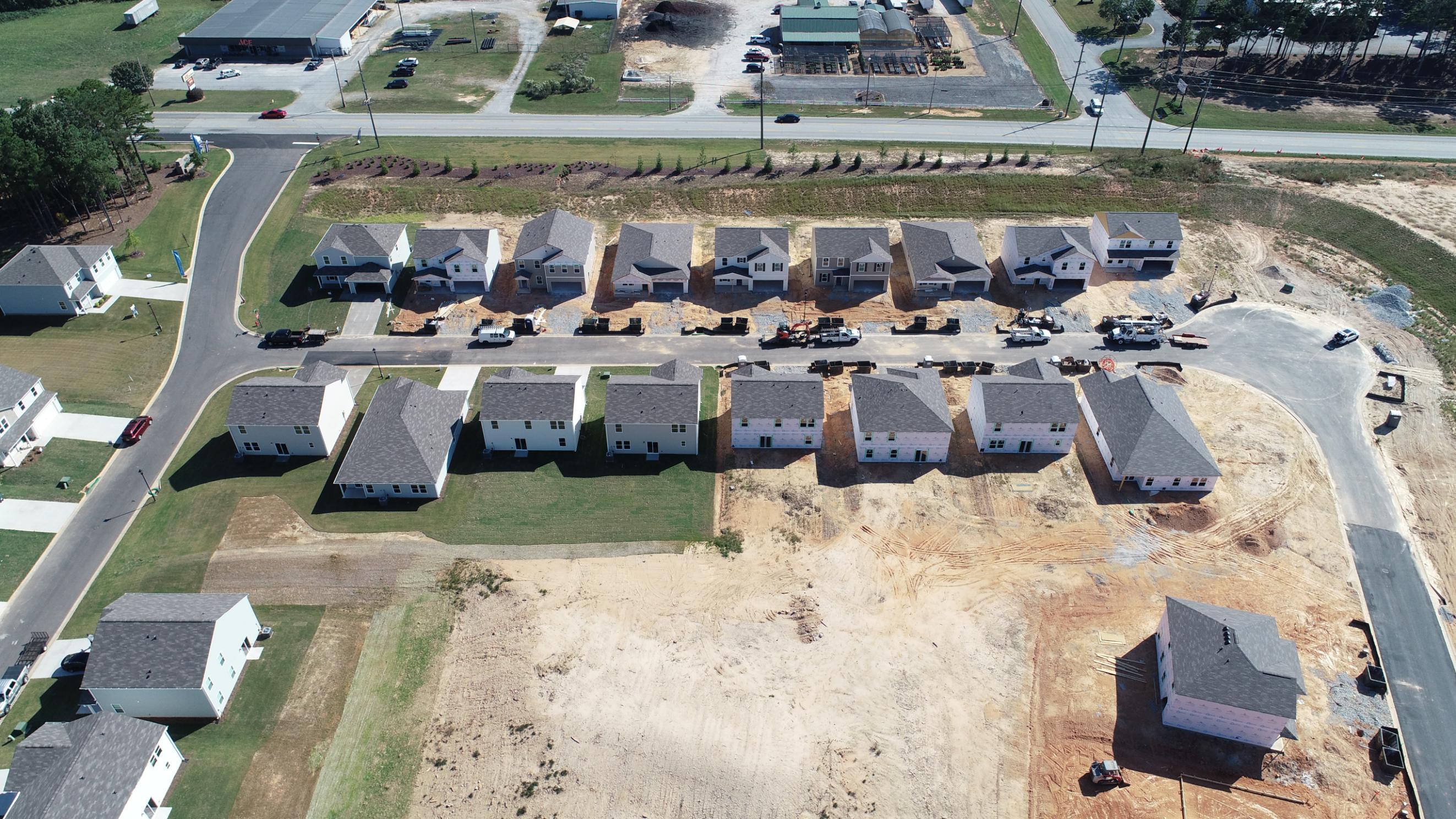 Aerial view of a small town.